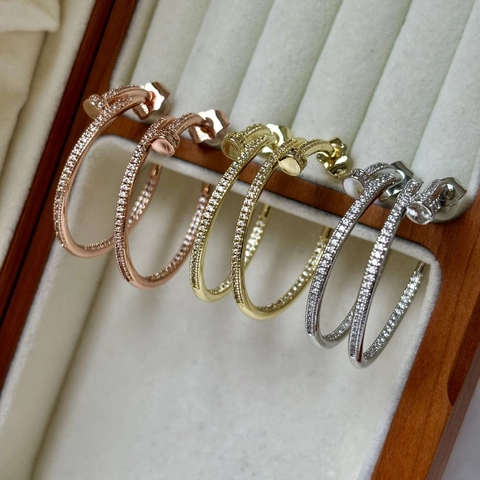 Luxus Pave Zirkonia Nagel Hoop Ohrringe Mit 925 Sterlingsilber Ohrstecker-Stift Kupfer Vergoldet C-Form Schmuck Für Damen
