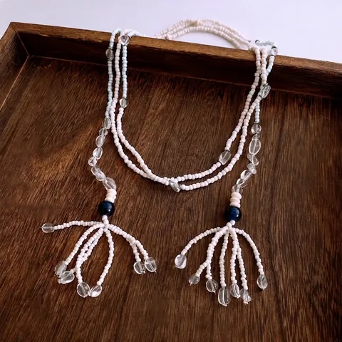 Bohemian Beaded Tassel Necklace Glass Crystal Copper Ethnic Vintage Versatile Long Sweater Chain Women