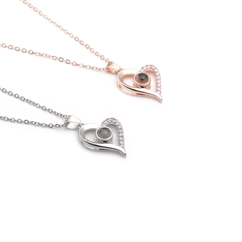 Heart Pendant Necklace Copper Micro Zircon Inlaid Projection Stone I Love You Romantic Message Gift For Women