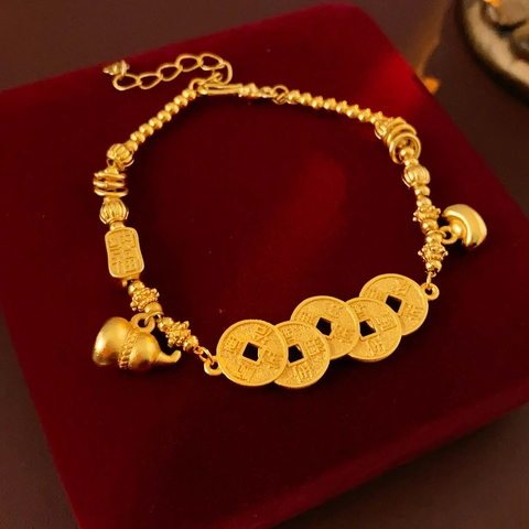 Bracciale In Rame Zucca Portafortuna Retrò Placcato Oro Ciondolo Moneta Portafortuna Regolabile Gioielli Eleganti Per Donna