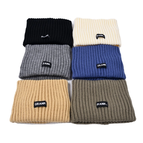 Winter Knitted Woolen Yarn Headband For Women Men Solid Color Letter Patch Ribbed Wide Hairband Outdoor Sports Sweatband