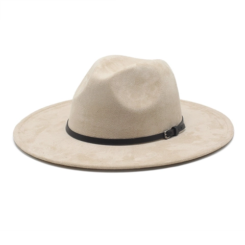 Unisex Vintage Suede Fedora Hat Wide Brim Retro Jazz Cowboy Hat With Decorative Belt Buckle