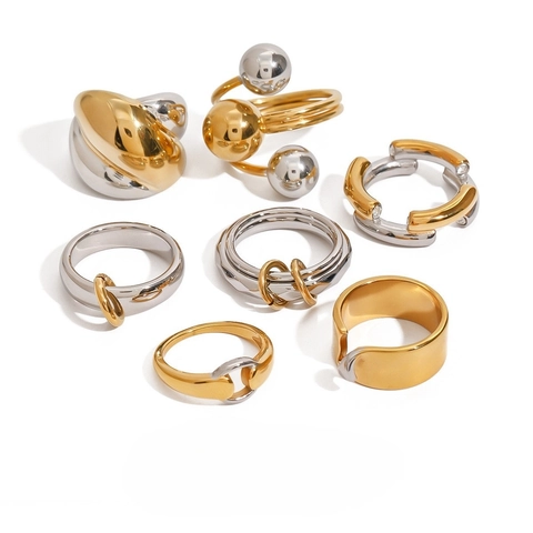 Bicolor Edelstahl Geometrischer Ring Modern Minimalistisch Wasserdicht Hypoallergen Schmuck Geschenk Für Frauen