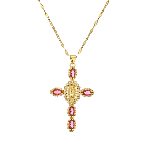Collana Con Pendente A Croce Religiosa Rame Vergine Maria Marquise Zircone Colorato Gioielli Di Moda Per Donne