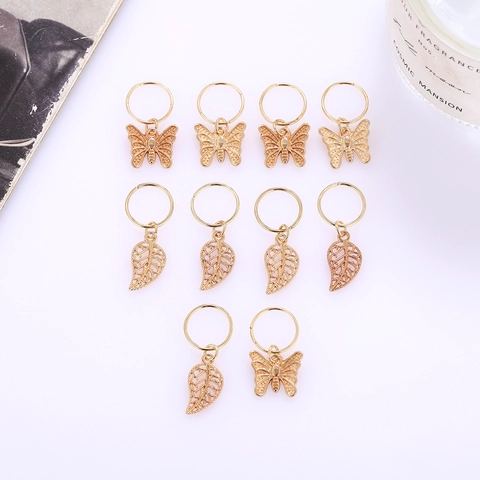 Braid Rings Hair Jewelry Alloy Metal Butterfly Leaf Pendants Open Hair Clips For Dreadlock Braiding DIY Styling Women Novelty