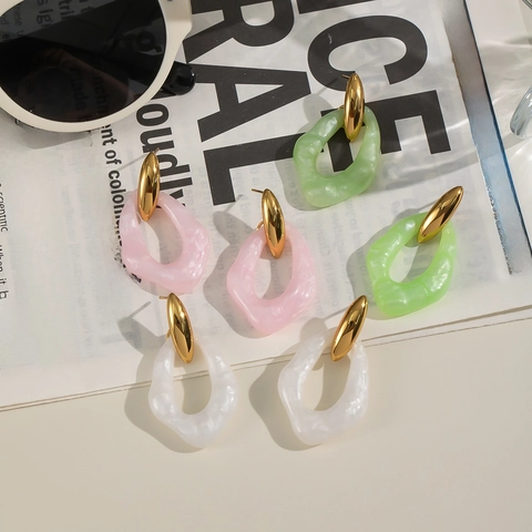 Boucles D'oreilles Créoles Géométriques Irrégulières Pour Femmes Tige En Acier Inoxydable Résine Acrylique Imperméable