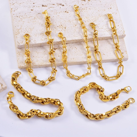 Bracciale a Catena Grossa in Acciaio Inossidabile Hip Hop Western per Donna Oro Galvanizzato Geometrico Nodo Link Gioielli da Mano Bracciale Antidolorifico