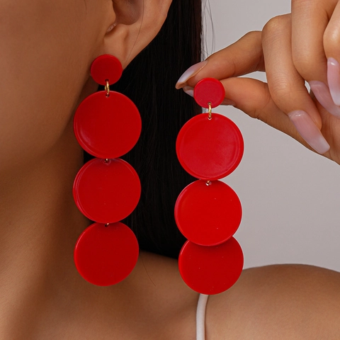 Orecchini Pendenti Lunghi In Acrilico A Cerchi Sovrapposti Con Perno In Acciaio Rosso Geometrico Gioielli Per Donna