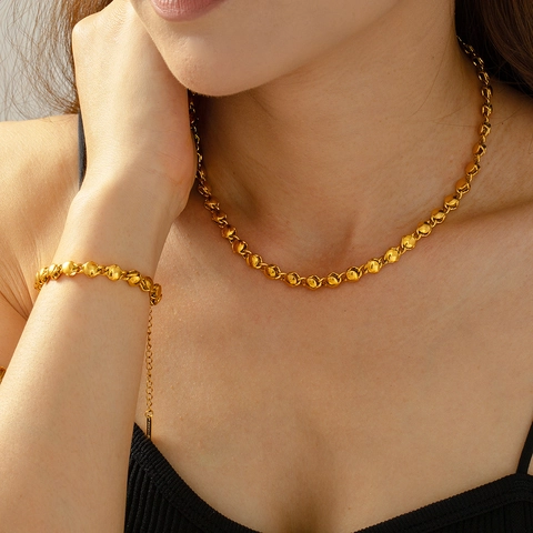 Collier Et Bracelet À Chaîne À Billes Minimaliste En Cuivre Plaqué Or Design Épissure Géométrique Accessoires Bijoux Pour Femmes