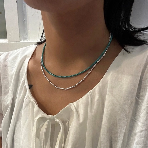 Collana Choker Con Perline Turchesi Minimalista Con Chiusura In Argento Sterling 925 Piccole Perline Sfaccettate Donna