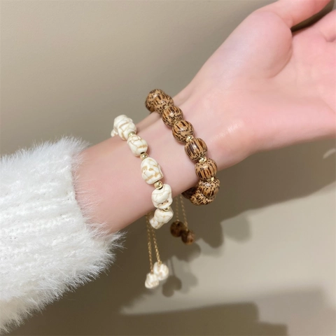 Crystal Beaded Bracelet Adjustable Slider Metal Chain Chic Natural Stone Wood Bead Jewelry For Women