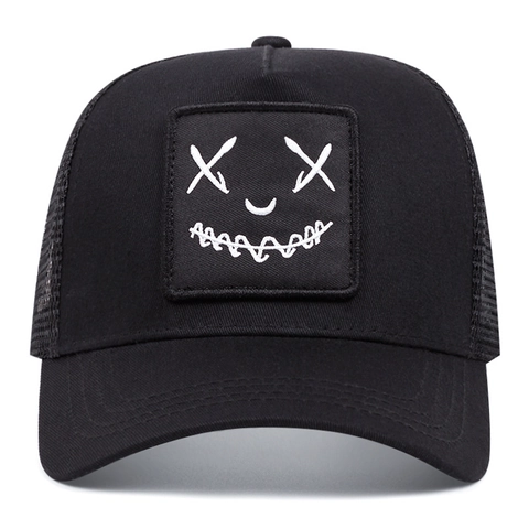 Trucker Hat Cotton Polyester Mesh Breathable Evil Smiley Embroidery Streetwear Baseball Cap Adjustable For Men Women