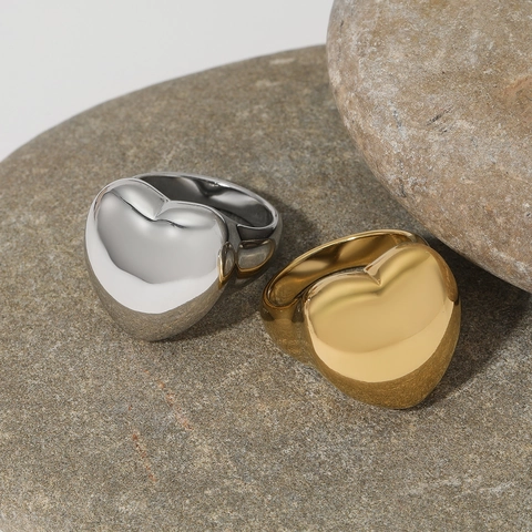 Herzform Ring Chunky Edelstahl Poliert Minimalistisch Kühn Siegelring Stil Modeschmuck Für Damen