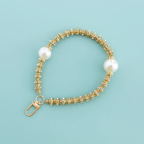 Phone Case Chain Keychain With Alloy Rhinestone And Faux Artificial Pearl Beaded Fashion Bag Charm Multifunctional Wristlet For Women