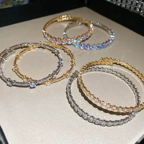 Open Armring Koper Zirkoon Hart Rond Rechthoek Elegant Luxe Mode Sieraden Voor Dames