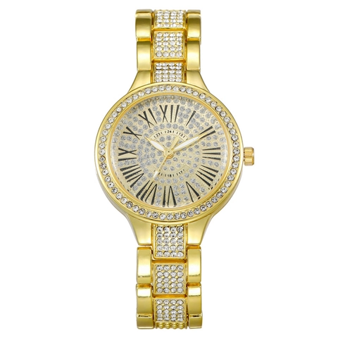 Orologio Al Quarzo Da Donna Moda Lusso Strass Bracciale In Lega Numeri Romani Elegante Orologio Da Polso Brillante