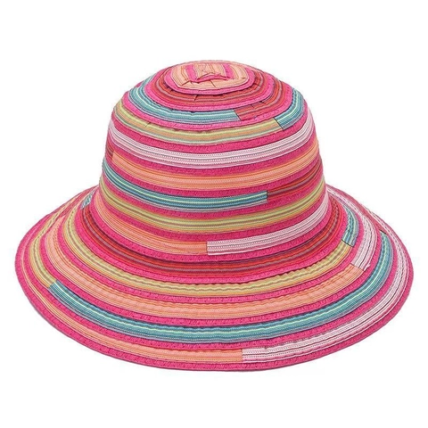Cappello Alla Pescatora In Cotone Intrecciato A Righe Colorate Donna Pieghevole Tesa Larga Protezione Solare Spiaggia Estate