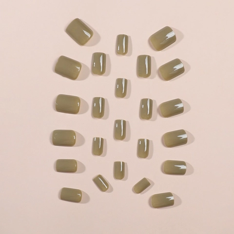 Press On Nails Glossy Solid Green Short Square Round ABS Reusable DIY Manicure Full Cover False Nails For Women