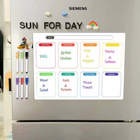 Magnetic Weekly Calendar Whiteboard Refrigerator Sticker Dry Erase Memo Board With Markers For Kitchen Home Office