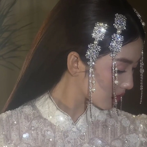 Alloy Rhinestone Artificial Pearl Hair Clip With Long Tassel Vintage Court Style Exquisite Elegant Geometric Side Clip For Women