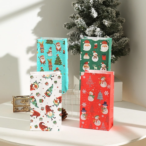 Bolsas de Regalo de Papel Kraft de Navidad Papá Noel Muñeco de Nieve Reno Bolsas de Embalaje Impresas para Recuerdos de Fiesta