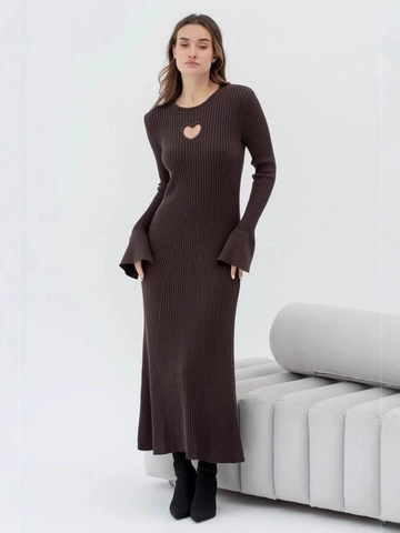Dames Geribbelde Gebreide Maxi Jurk Hart Uitsparing Klokmouwen Slim Fit Lange Mouwen Katoen Polyester Casual Stijl