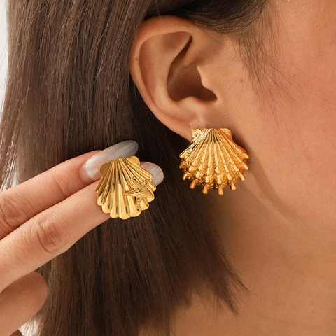 Schelp Zeester Oorbellen 18K Verguld Roestvrij Staal Abalone Inleg Zomer Strand Oceaan Stijl Sieraden Voor Vrouwen