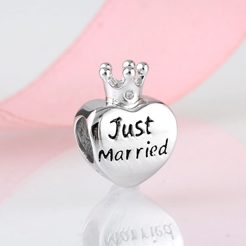 925 Sterling Silver Heart Crown Charms Just Married Bear Pendant Rhinestone Beads For DIY Bracelet Necklace Women Jewelry Making