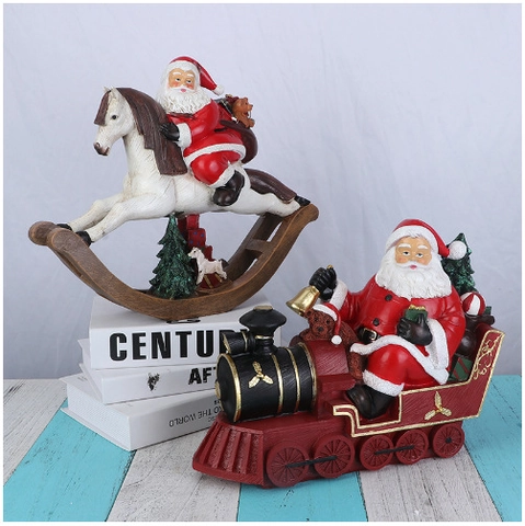 Babbo Natale Renna Treno Cavallo Dondolo Resina Ornamenti Natale Vacanze Scrivania Decorazioni Casa Statuina Artigianato Regalo