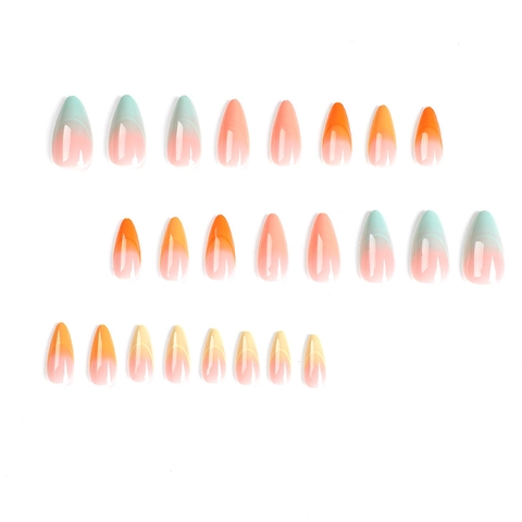 Almond Shape Press On Nails French Tip Gradient Macaron Colorful Artificial False Nails For Women Glossy