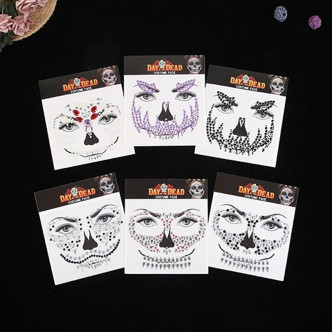 Tag Der Toten Gesicht Rhinestone Aufkleber Schädel Gesicht Juwelen Selbstklebend Halloween Kostüm Make-Up Acryl Edelsteine