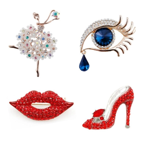 Fashion Alloy Rhinestone Brooch Pin For Women Ballet Dancer Evil Eye Red Lip School Theme Corsage Jewelry Accessories Gift
