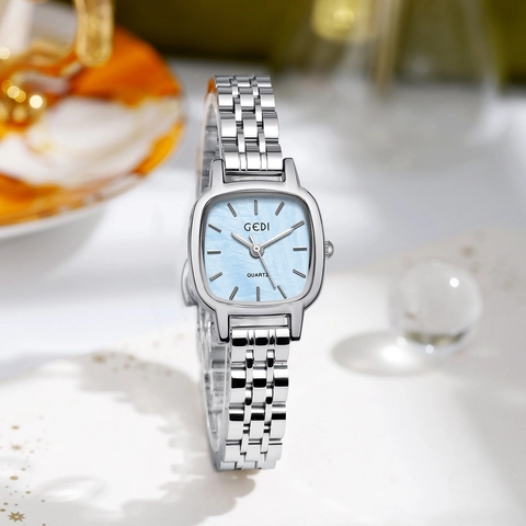 Women Quartz Watch Square Dial Stainless Steel Strap Waterproof Elegant Luxury Retro Fashion Ladies Wristwatch