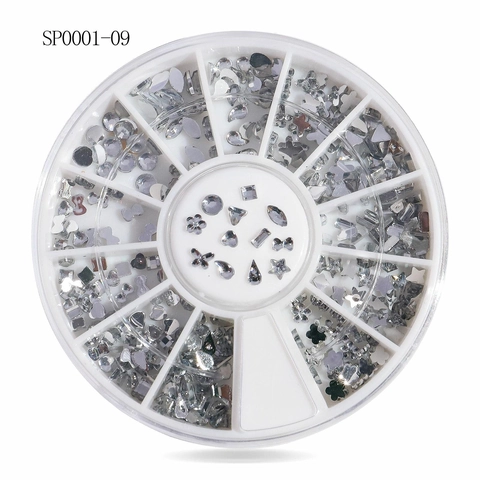 Diamantes De Imitación Para Uñas Acrílico Transparente Plata Formas Mixtas Corazón Estrella Mariposa Flor Decoraciones De Manicura Organizador Redondo