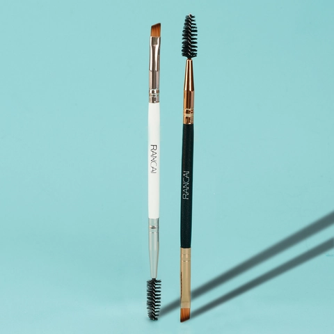 Dubbelzijdige Wenkbrauwborstel En Spoolie Synthetische Vezel Schuine Oogmake-up Tool Professionele Wimperpenseel