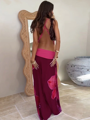 Completo Sexy Estivo Da Donna Top Halter Con Scollo A Cappuccio E Gonna Lunga In Mesh A Fiori Per Vacanze