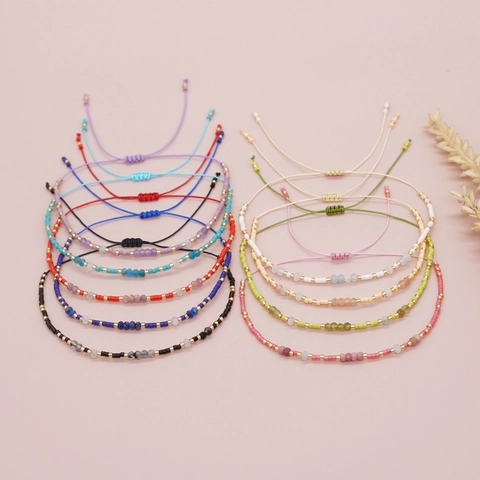 Böhmische Schlanke Handgefertigte Perlenarmband Naturstein Edelstein Splitter Saatperle Verstellbar Schmuck Damen
