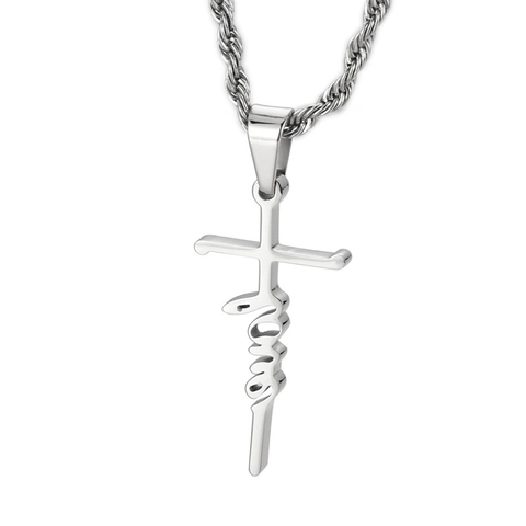Cross Love Pendant Necklace 316L Stainless Steel Twisted Rope Chain Hip Hop Streetwear Jewelry For Men Women