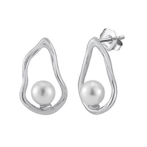 925 Sterling Silver Earring Post Irregular Waterdrop Artificial Pearl Stud Earrings For Women Gold Silver Plated Jewelry