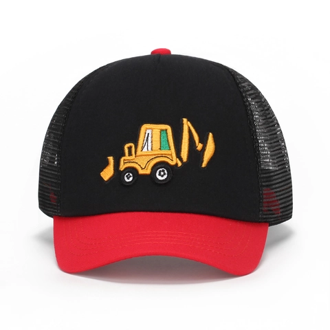 Cappello Trucker Bambini Ricamo Escavatore Cartone Animato Rete Baseball Traspirante Protezione Solare Regolabile Esterno Ragazzi Ragazze