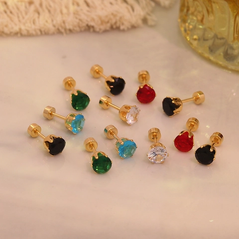 Runde Zirkon Ohrstecker Mit 304 Edelstahl Ohrpfosten Sechs Krallenfassung Bunter Modeschmuck Damen Herren