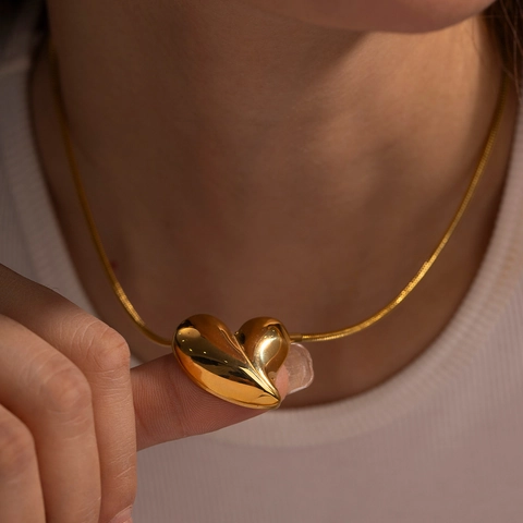 Pendientes De Corazón Acero Inoxidable Chapado En Oro De 18K Exagerado 3D Puffy Grande Joyería Para Mujer