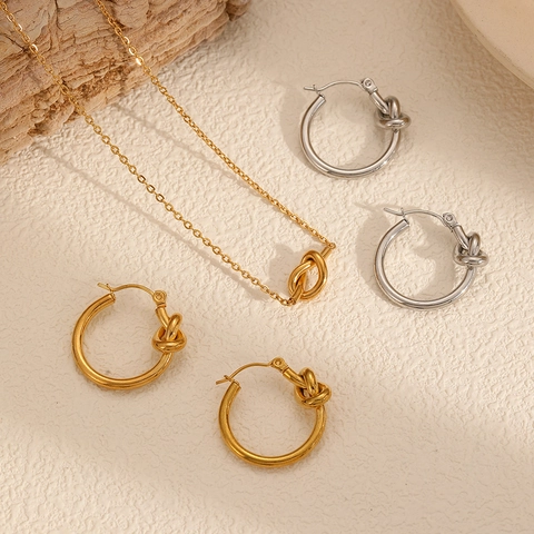 Minimalist Knot Jewelry For Women Stainless Steel 18K Gold Plated Geometric Hoop Earrings And Pendant Necklace Hypoallergenic