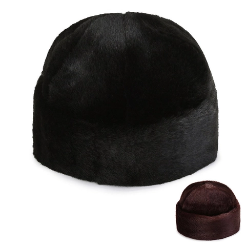 Men Winter Warm Faux Fur Hat Round Top Thick Windproof Cold Weather Outdoor Cap With Quilted Lining