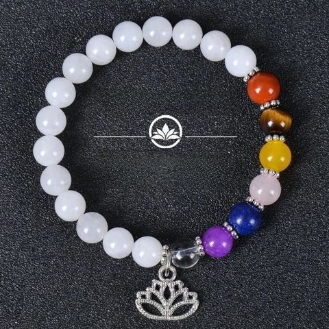 Natural Stone Beaded Bracelet With Alloy Lotus Pendant Energy Crystal 7 Chakras Yoga Meditation For Anxiety Stress Relief