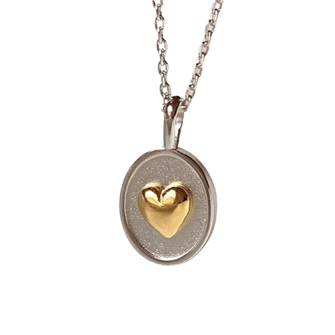 Ovaler Anhänger Halskette Edelstahl Herz Geprägt Zweifarbig 18K Vergoldet Vintage Minimalistischer Schmuck Für Damen
