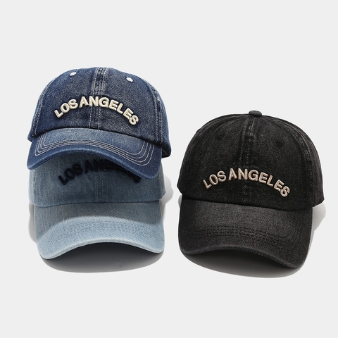 Vintage Denim Baseball Cap Cotton Adjustable Embroidered Los Angeles Letter Sun Protection Peaked Hat