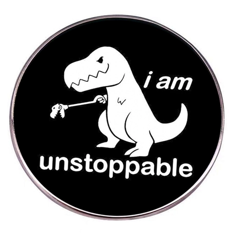 Spilla In Smalto Dinosauro T-Rex Divertente Distintivo In Metallo Tondo Accessorio Broche Inarrestabile