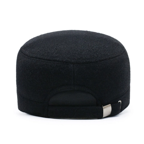 Herren Winter Cadet Cap Verdickte Wollene Flache Mütze Mit Ohrenschützern Warm Outdoor Sport Metallschild Verstellbar