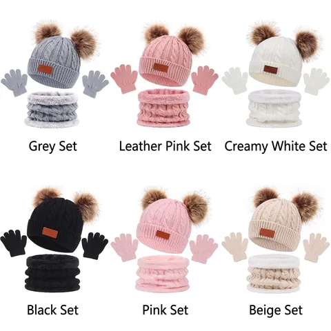Set Invernale Bambini Cappello Sciarpa E Guanti In Maglia Caldo Foderato In Pile Scaldacollo Accessori Outdoor Tempo Freddo